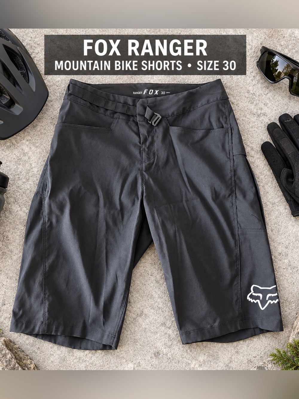 Fox Racing Ranger mountain biking shorts in classic black, kids size 30.